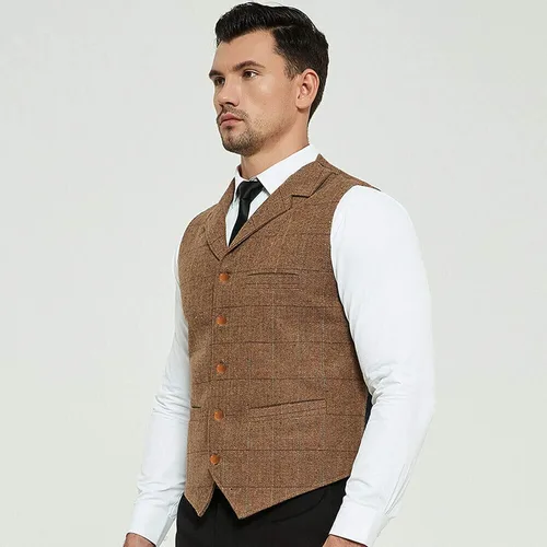 Miniatura 3 de Chalecos formales de tweed para hombre, chaleco a cuadros para boda, vintage, de lana, espiga retro