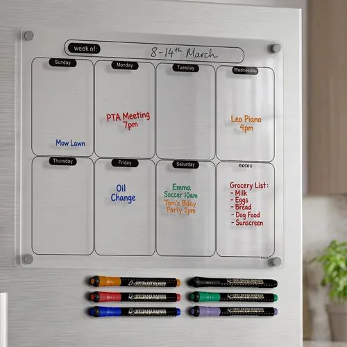 Miniatura 9 de Calendario magnético acrílico de borrado en seco para refrigerador, pizarra blanca transparente en blanco, planificador borrable de 16 x 12 pulgadas