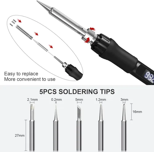 Miniatura 3 de Kit de soldador, pistola de soldadura de 100 W con pantalla digital LED, temperatura ajustable 356-932℉ Kit de soldadura para electrónica, incluye