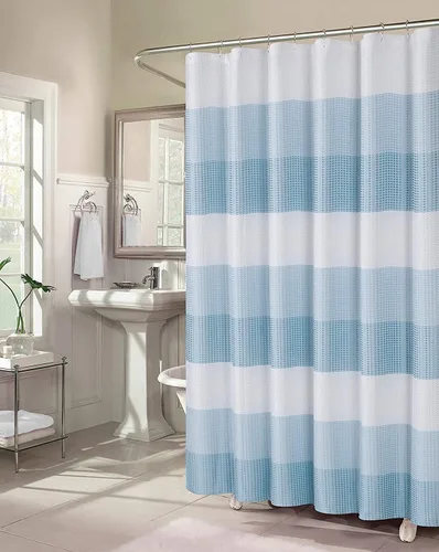 Dainty Home Cortinas de ducha impermeables con tejido de gofre para baño, color azul, 70 pulgadas, cortina de ducha extra larga, tela impermeable,