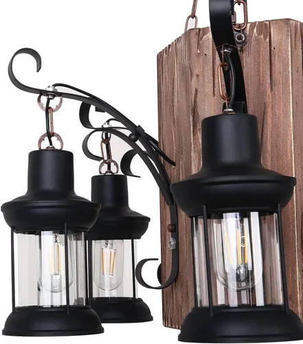 Miniatura 7 de OUKANING Lámpara colgante de madera envejecida, estilo retro, rústica, línea de luz de techo de suspensión industrial que se puede ajustar para mesa