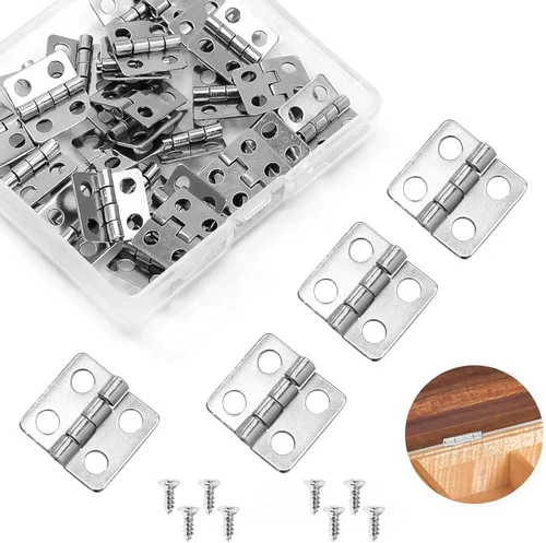 Miniatura 10 de 50 bisagras mini, bronce antiguo de 0.512 x 0.472 in, chapado en cobre, miniatura, retro, hierro, bisagras de montaje en superficie con tornillos