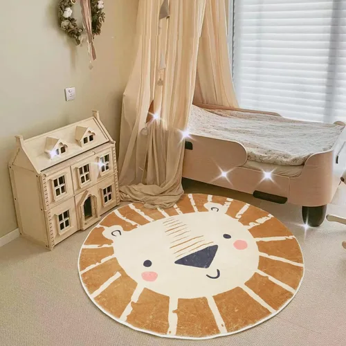 Miniatura 9 de ABREEZE Alfombra redonda de león de 2.6 pies, alfombra de juegos para niños, alfombra de juegos para niños, lavable, antideslizante, con temática