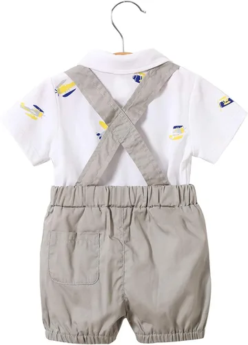 Miniatura 3 de YFYBaby Conjunto de ropa de caballero para bebés recién nacidos y niños, camisa de manga corta + pantalones con peto + overol con lazo