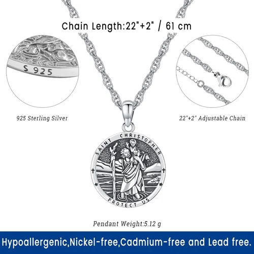 Miniatura 21 de Eusense Saint Necklace Sterling Silver 925 Protection Jewelry for Men Women Patron St Medals Amulet Pendant