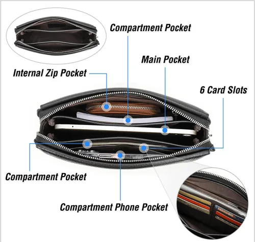 Miniatura 32 de Funda de piel de grano superior para hombre y mujer, múltiples bolsillos/ranuras, RFID de gran capacidad para tarjetas, cheques, dinero, pasaporte
