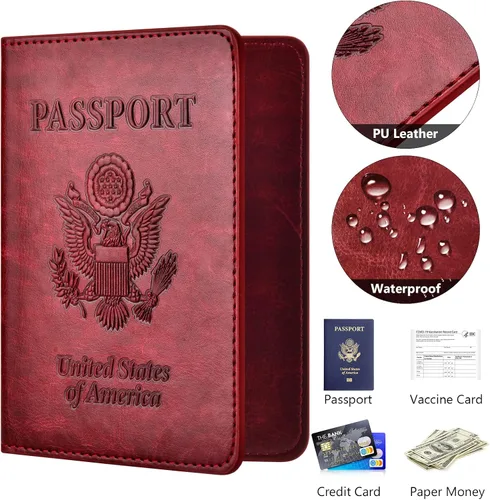 Miniatura 4 de Combo de tarjetero para pasaporte y vacuna, soporte para pasaporte con ranura para tarjeta de vacuna, cartera para pasaporte, funda para pasaporte
