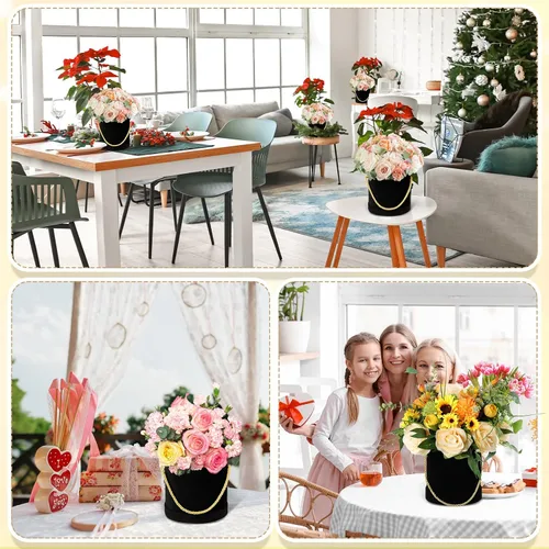 Miniatura 5 de Uiifan 6 cajas redondas de terciopelo con tapas, caja de regalo de terciopelo con asa para el día de la madre, boda, vacaciones, arreglo de regalo