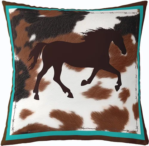 Funda de almohada de caballo, funda de cojín rústica de vaquero occidental para decoración del hogar, sala de estar, reversible, retro, caballo,