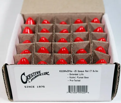 Miniatura 4 de Creative Hobbies® Caja de 25 bombillas, color rojo opaco de cerámica, combustión constante, incandescente de 7 W, base de candelabro C7, ideal