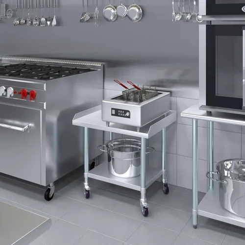 Miniatura 4 de AmGood Soporte para equipo de acero inoxidable con estante inferior + ruedas, resistente, grado comercial, certificado NSF