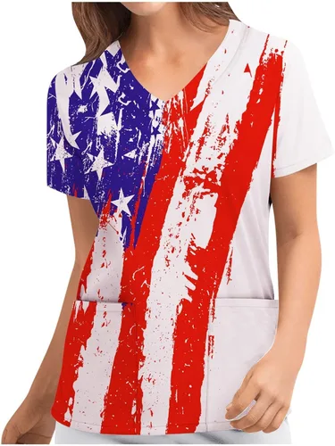 4th of July Shirts Women Gnome Funny Patriotic Shirts Short Sleeve Tops Regular Fit Vintage Festival Tshirts
