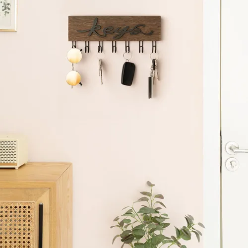 Miniatura 3 de Mkono Soporte para llaves de pared decorativo con 7 ganchos, organizador de llaves montado en la pared, ganchos para llaves colgantes de madera