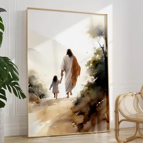 Miniatura 11 de Arte de pared de acuarela de Jesús, pintura en lienzo cristiano, imágenes de las Escrituras, decoración de pared, póster con versículos bíblicos