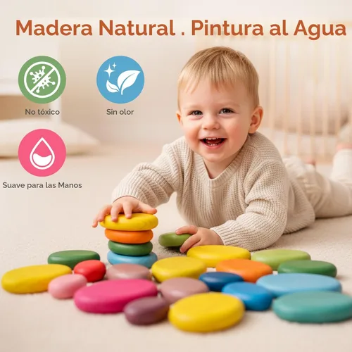 Miniatura 2 de OESSUF Rocas apilables extragrandes para niños pequeños de 1 a 3 años, 16 piezas de juguetes Montessori de madera, piedras de equilibrio jumbo
