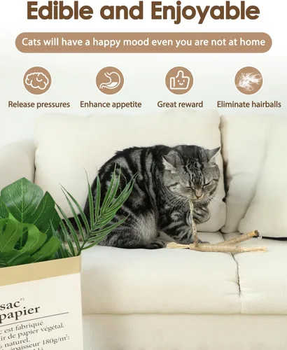 Miniatura 4 de Tocirelo Juguetes Masticables para Gatitos para la Dentición - Paquete de 6 Palitos Naturales de Silvervine para Gatos, Juguete de Plumas de Gato