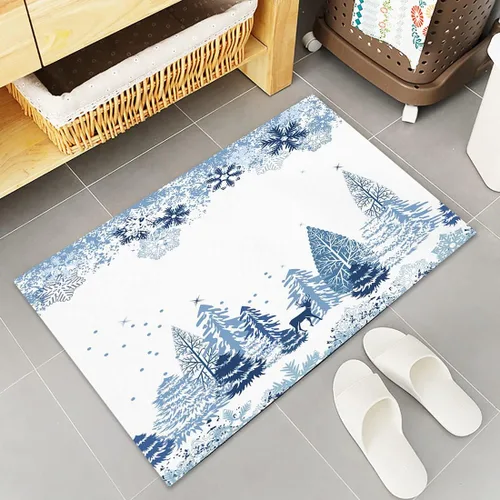 Miniatura 5 de Libaoge Juego de 2 alfombras y tapetes de cocina de invierno de Navidad para Año Nuevo, diseño abstracto de copo de nieve, alce azul, tapete