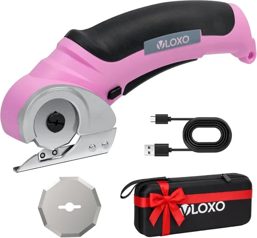 VLOXO Tijeras eléctricas inalámbricas, cortador de cartón con bloqueo de seguridad, mini cortador eléctrico de 4.2 V, tijeras giratorias para Rosa