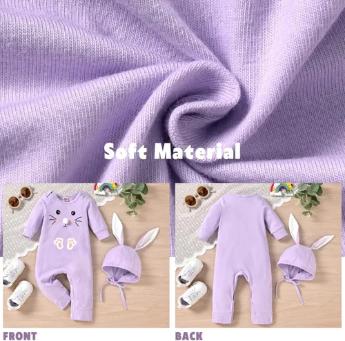 Miniatura 5 de Aalizzwell Mameluco de Pascua para bebés y niñas con sombrero de oreja de conejo