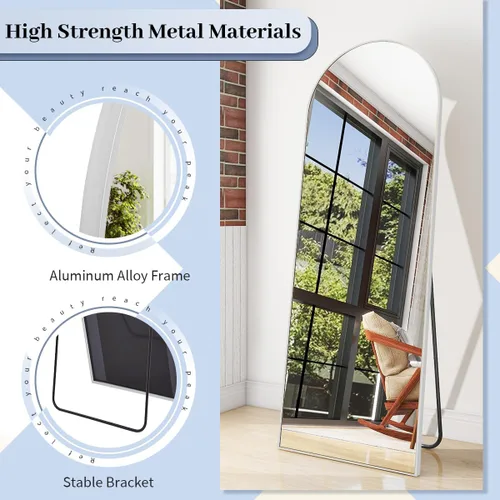 Miniatura 3 de BEAUTYPEAK Espejo de Piso de Cuerpo Completo Arqueado de 64"x21", Espejo de Longitud Completa para Colgar o Apoyar con Parte Superior Arqueada, Plata