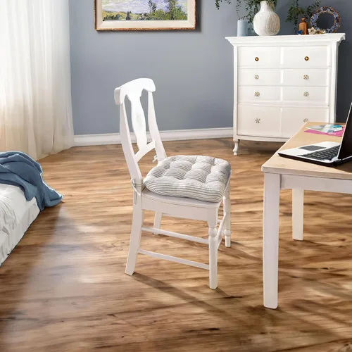 Miniatura 2 de Barnett Home Decor Ticking Stripe Berlin Blue - Almohadilla para silla de comedor con lazos, tamaño mediano 18, relleno de espuma de látex, lavable