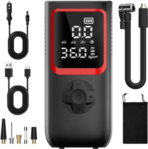 Miniatura 8 de KOLTGOO Compresor de aire portátil para inflado de neumáticos, bomba de aire inalámbrica de 150 PSI para neumáticos de automóvil con manómetro y luz