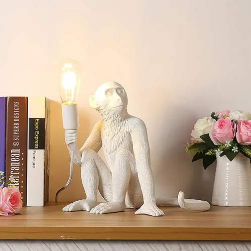 Miniatura 8 de Lámparas de escritorio de resina con diseño de mono moderno, iluminación creativa de mesa con cable enchufable para sala de estar, dormitorio