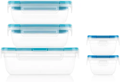 Snapware Plastic Total Solution - Juego de 5 recipientes de almacenamiento de alimentos, tapas de plástico herméticas y a prueba de fugas, tapas
