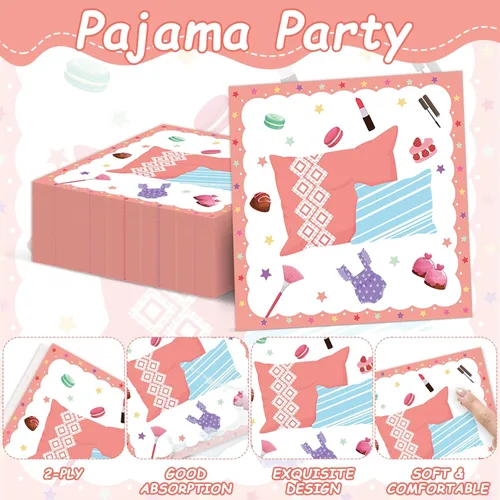 Miniatura 3 de Juego de platos de pijama, servilletas para fiesta de pijama, vajilla de fiesta de spa, cubiertos para niñas, decoración desechable para 24 invitados