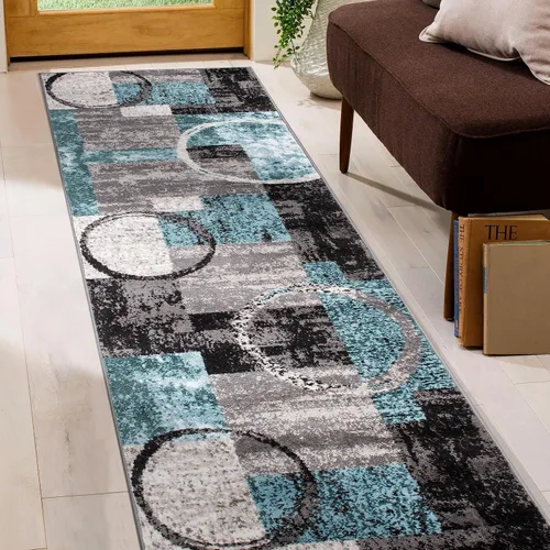 Miniatura 20 de Rugshop - Alfombra contemporánea con diseño abstracto de círculos, alfombra con respaldo de yute para entrada, cocina o habitación pequeña, marrón