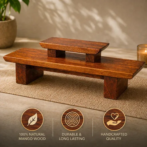 Miniatura 6 de Mesa de altar de meditación – Santuario Puja escalonado hecho a mano de 21 x 7.5 x 6 pulgadas – Mesas pequeñas para relajación, oración – Meditación