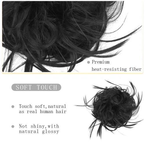 Miniatura 7 de HMD - Extensiones de cabello tipo chongo alborotado con rodelo despeinado, banda elástica de goma, extensiones de cabello sintético para mujer