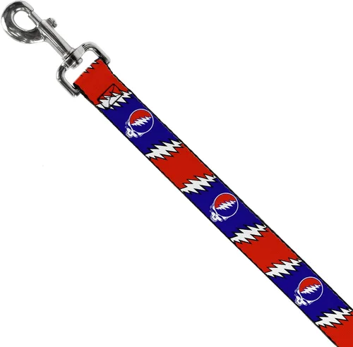 Miniatura 2 de BUCKLE-DOWN "robar su cara con Lightning Bolt Repeat" de PET Leash, 4 'x 1", color rojo/blanco/azul