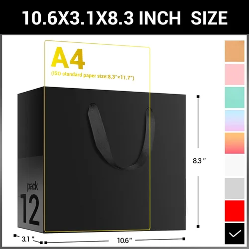 Miniatura 2 de EUSOAR Bolsas de papel de estraza para regalo, paquete de 12 bolsas de papel kraft de 10.6 x 3.1 x 8.3 pulgadas con asas, bolsas resistentes