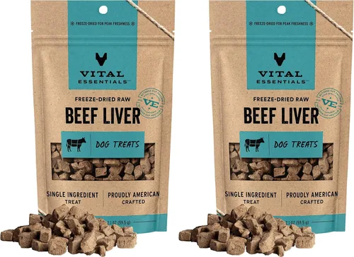 Miniatura 9 de Vital Essentials Golosinas para perros de un solo ingrediente de hígado de carne, 2.1 oz Liofilizadas crudas Golosinas de entrenamiento de alta