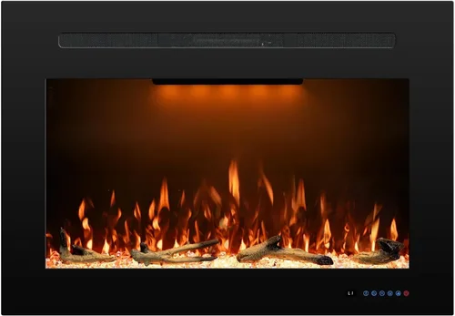 Miniatura 9 de Insertos de chimenea eléctrica trasera de 21.14 pulgadas de ancho con 3 llamas y luz superior, calentador de chimenea empotrado, termostato
