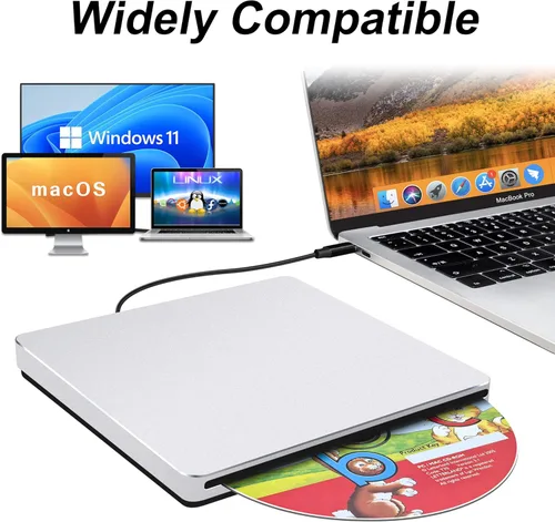 Miniatura 4 de USB C SuperDrive para Mac: Unidad externa de CD/DVD para portátil MacBook Apple Ranura Grabadora de CD Reproductor de DVD Plug and Play para PC