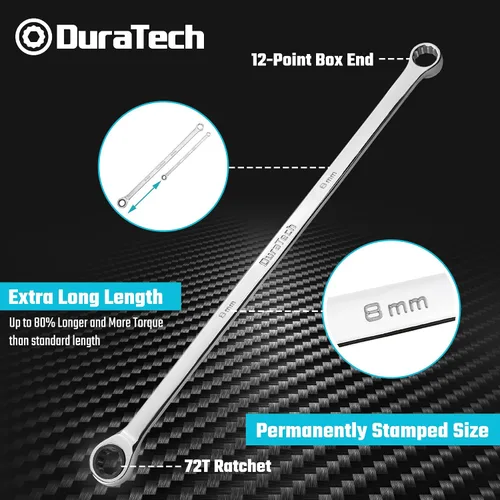 Miniatura 2 de DURATECH Llave de trinquete extra larga de 0.315 in, métrica, acero CR-V