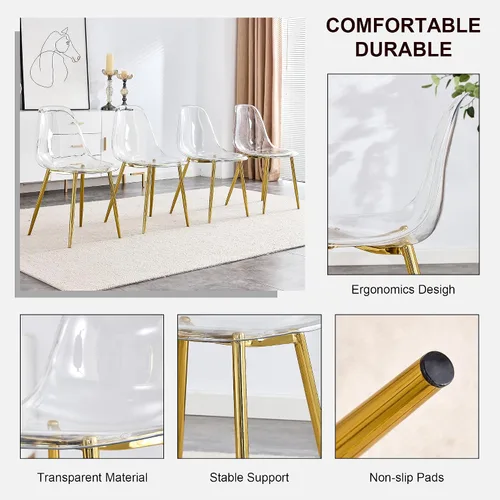 Miniatura 4 de Juego de 4 sillas de comedor transparentes, sillas de acrílico transparente con patas de metal, sillas de cocina modernas, ideales para mostrador