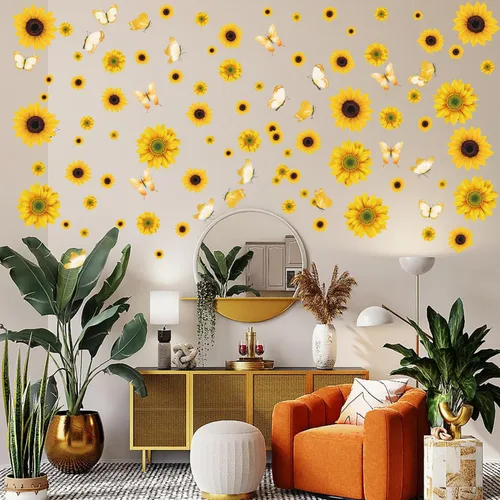 Miniatura 6 de AOWDIAO Adhesivos de pared de girasol para despegar y pegar, decoraciones de girasol para dormitorio, cocina, baño, sala de estar