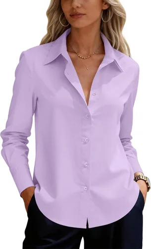Miniatura 24 de siliteelon Camisas de vestir con botones para mujer, camisas de vestir de manga larga para mujer, camisas de trabajo de algodón de ajuste regular