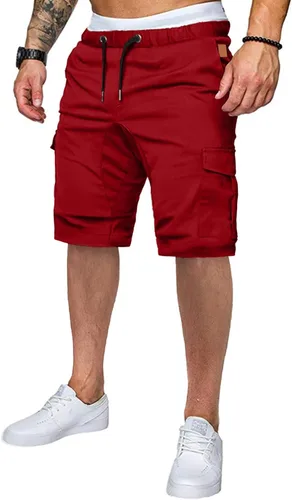 Miniatura 14 de JMIERR Pantalones cortos de carga casuales para hombre, de algodón, con cordón elástico, para verano, playa, pantalones cortos chinos con 6 bolsillos