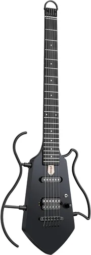 Mini guitarra eléctrica de viaje, pequeña guitarra ligera sin cabeza para práctica, cuerpo sólido compacto portátil fácil de montar con soportes y
