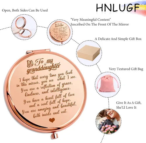 Miniatura 3 de para Mi Nieta - Eres Increíble y Hermosa - Espejo de bolsillo, espejo compacto grabado para nieta, espejo de aliento "La Familia Primero", regalos
