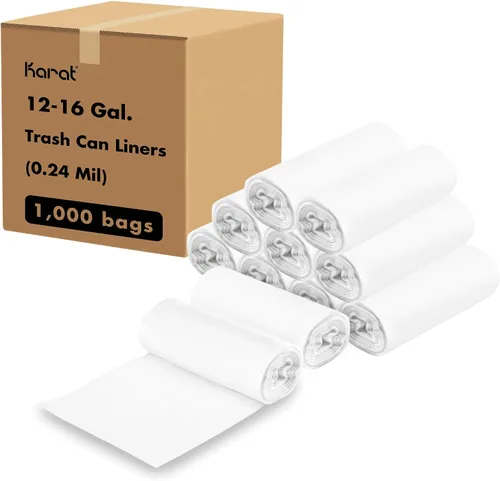 Karat Bolsas de basura [12-16 galones – 1000 unidades] | 6 micras | Revestimientos transparentes para cubos de basura de alta densidad | 24 x 33