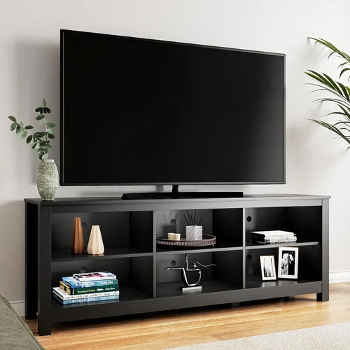 BVIUNTWO Soporte de TV negro para televisores de hasta 70 pulgadas, centro de entretenimiento para consola de TV de más de 65 pulgadas con 6