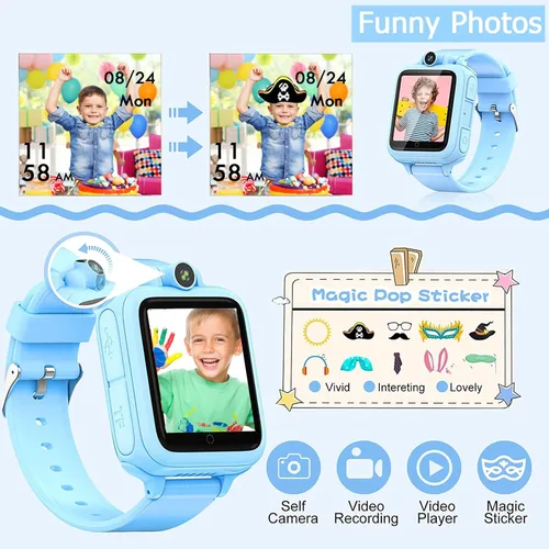 Miniatura 4 de Reloj inteligente para niños, reloj educativo, 14 juegos de rompecabezas, reproductor de música MP3, cámara de video, despertador, calculadora