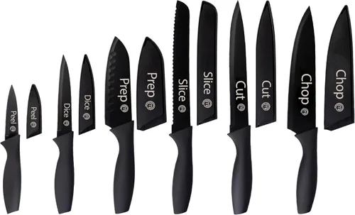 MasterChef Juego de cuchillos de cocina con cubiertas, 6 cuchillos de chef profesionales para cocinas del hogar, cuchillas de acero inoxidable de
