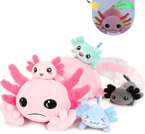 Miniatura 28 de Tezituor Juego de 5 lagartos de peluche realistas con bebés, 26.4 pulgadas, gran peluche de dragón barbudo, juguete de juguete para niños