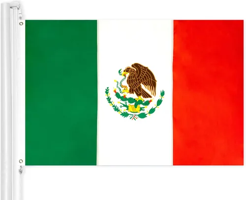 G128 Bandera de México, 4 x 6 pies, serie doble ToughWeave bordado de poliéster 210D de doble cara, bandera de país, diseño bordado, interior y